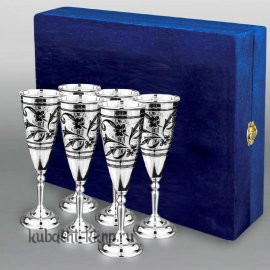 Набор из шести серебряных бокалов для шампанского - ф0030а-6