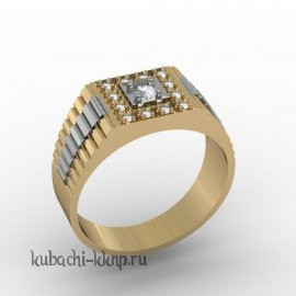 Строгое мужское золотое кольцо с фианитами - Yuv - 1227