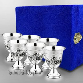 Набор из шести серебряных стопок на ножке - стп047-6