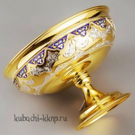 Серебряная конфетница с позолотой и эмалью «Финифть» - кф178