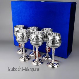 Набор  из шести серебряных бокалов для вина «Кубачи», 290 мл - нф10
