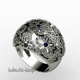 Кольцо из белого золота с ножеством фианитов - 00061r