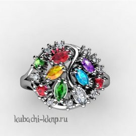 Золотое кольцо с цветными фианитами 