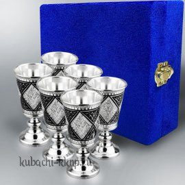 Набор из шести серебряных рюмок с ромбом - р093-6