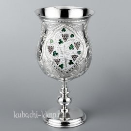 Большой серебряный фужер с цветной эмалью для вина - ф128-1