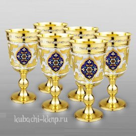 Набор из шести серебряных бокалов с позолотой - ф131-6