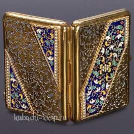 Портсигар из серебра с эмалью и позолотой - пдс008