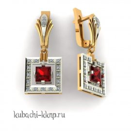 Висячие квадратные серьги с фианитами - 00081e
