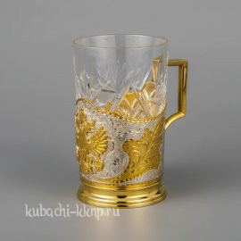 Серебряный подстаканник  с позолотой и гербом 