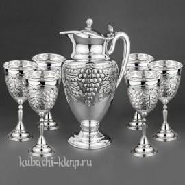 Серебряный набор - кувшин и шесть бокалов 