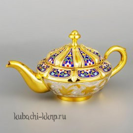 Чайник серебряный, позолоченный с эмалью «Финифть» - чн026