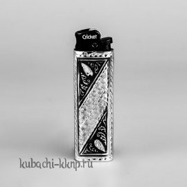 Серебряная зажигалка с черненым орнаментом - заж04