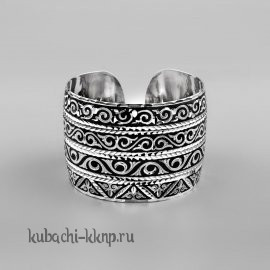Широкий браслет Кубачи из серебра 