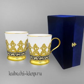 Набор позолоченных кофейных подстаканников из серебра - пд087-2