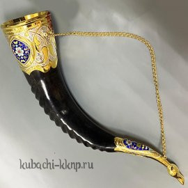 Серебряный рог с позолотой и эмалью - РОГ019