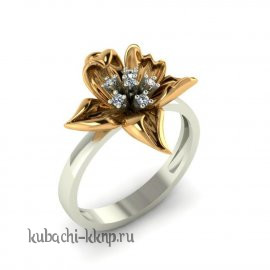 Золотое кольцо с фианитами в лепестке - 00119r