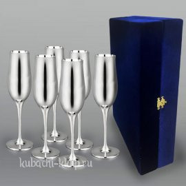 Набор из шести высоких элегантных бокалов из серебра - ф140-6