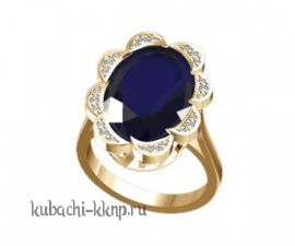 Кольцо из золота с искусст. сапфиром и фианитами - R30802-1