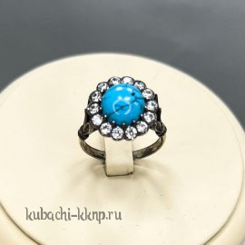 Кольцо женское серебряное с прессованной бирюзой Ромашка - Ag-к-15