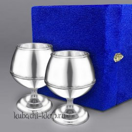 Набор из двух глянцевых серебряных бокалов для конька и бренди - бк061-2