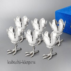 Набор из шести серебряных подставок по яйцо - пш02-6