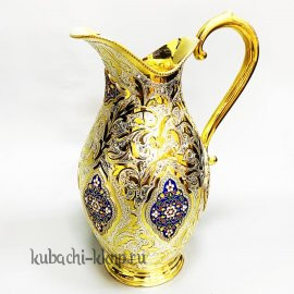 Серебряный графин для воды с позолотой и эмалью 