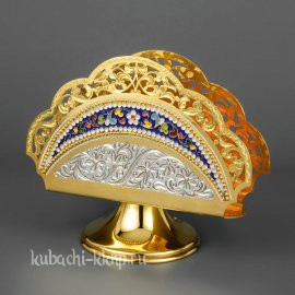 Серебряная салфетница с позолотой и эмалью - сл08