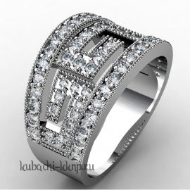 Массивное кольцо из белого золота с фианитами -  00002r