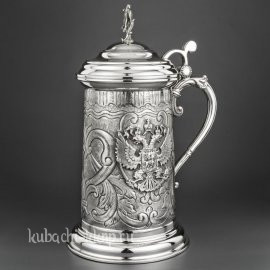 Большая пивная серебряная кружка «Империя» с гербом РФ - кр00018