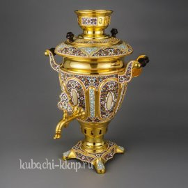 Самовар серебряный с эмалью и позолотой , 4 л - см016