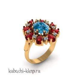 Кольцо золотое с фианитами под гранат и топаз - 00106r