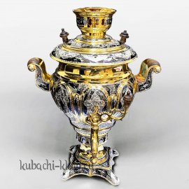 Самовар серебряный, электрический с позолотой - см026