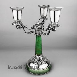 Серебряный подсвечник с малахитом - пдс05