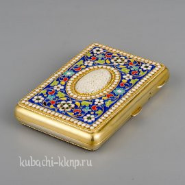 Серебряный портсигар  «финифть с костью» - пдс036