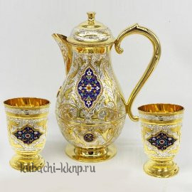Серебряный кувшин со стаканами с позолотой - ндв068