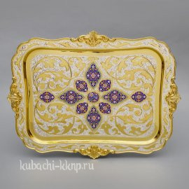 Серебряный поднос позолоченный с эмалью - пдн037
