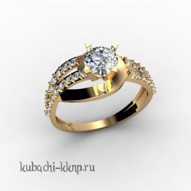 Золотое кольцо с фианитами (лимонное золото) - 00037r