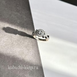 Серебряное кольцо с фианитами оксидирование Тамилла - Ag-к57