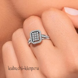 Кольцо серебряное геометрическое с фианитами Кубачи - як11