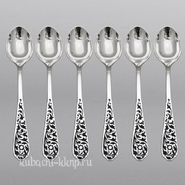 Набор чайных серебряных ложек с чернением 