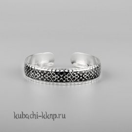 Тонкий кубачинский браслет из серебра с чернением - бр194