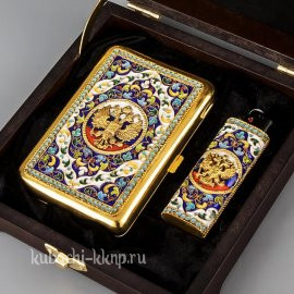 Серебряный портсигар  с зажигалкой - пдс09