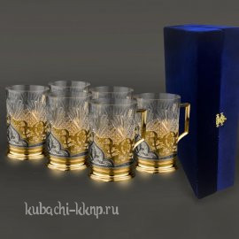 Набор из шести серебряных подстаканников с позолотой 
