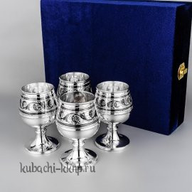 Набор из четырех серебряных фужеров для коньяка «Кубачи», 146 мл - бк026-4