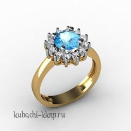 Кольцо из золота с цветным камнем и фианитами - 00046-2r