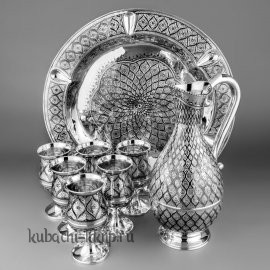 Серебряный набор для воды с шестью бокалами - ндв020