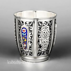 Серебряный стакан с эмалью без позолоты - ст028