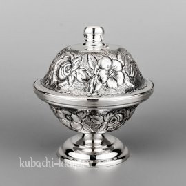 Серебряная икорница «Цветы» - ик020