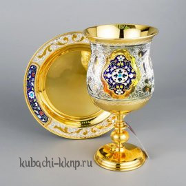 Большой серебряный бокал с блюдцем - Ф137