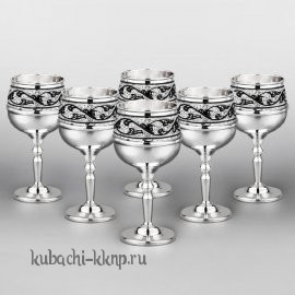 Набор из шести небольших серебряных бокалов для коньяка - б0002-6